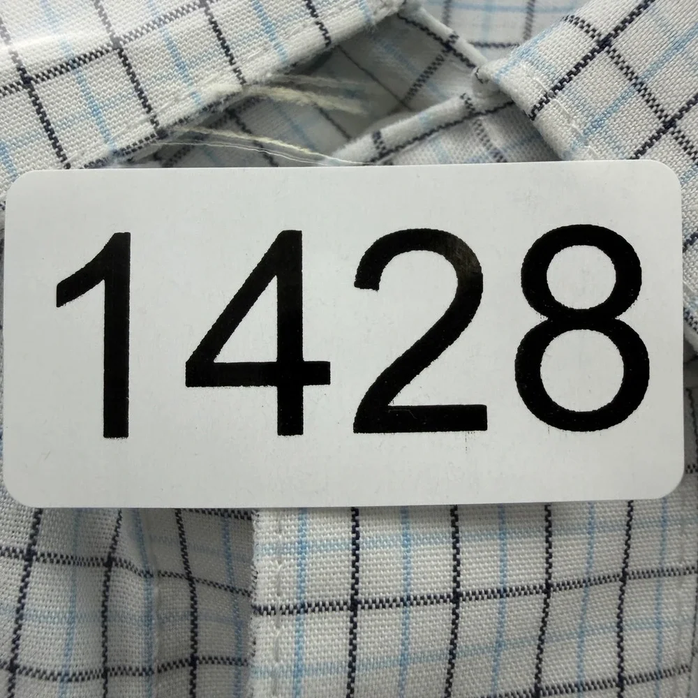 Banana Republic Slim Fit Non-Iron Grid Check Shirt White Men's Medium 15-15.5